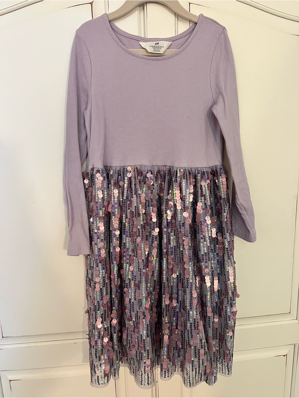 H&M Lavender Long-Sleeve Dress with Sequin Skirt